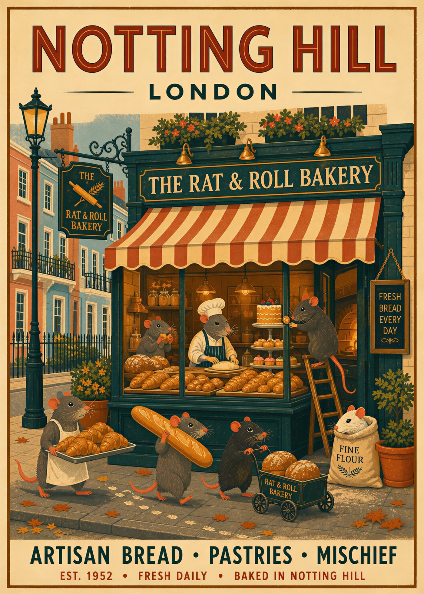 Mischievous rats running an artisan bakery in Notting Hill, London